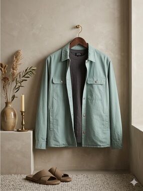 A.P.C. Alex Cotton Twill Shirt Jacket Almond Green S NWT